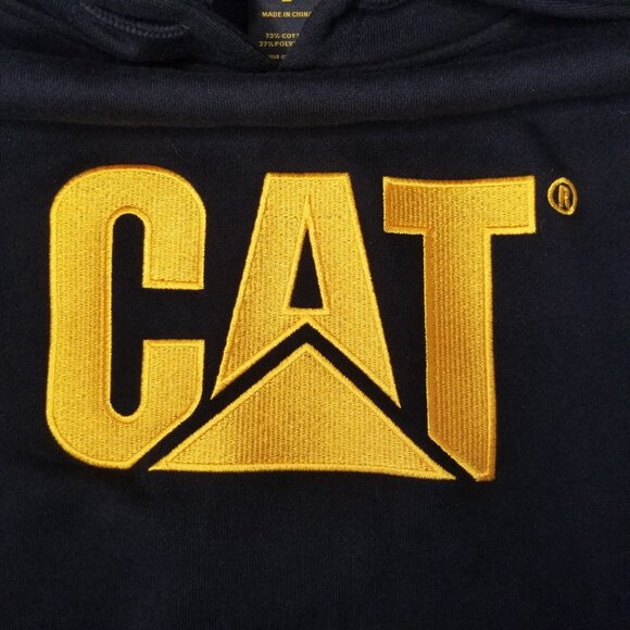 CAT Hoodie Men L Black Hooded Pullover Sweatshirt Jacket Caterpillar Work Pocket - Picture 5 of 12